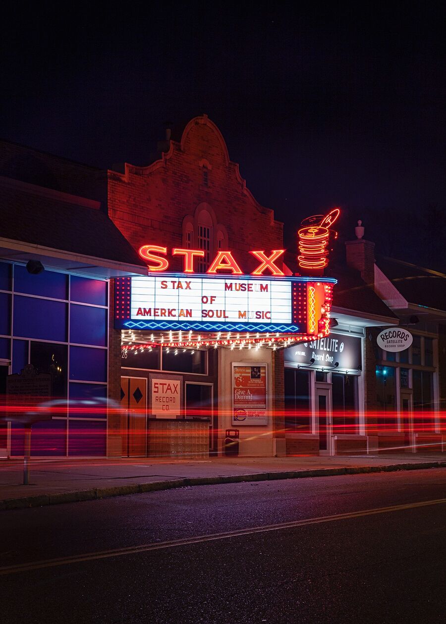 The neon marquee of Stax Records Museum of American Soul Music, Memphis, Tennesee